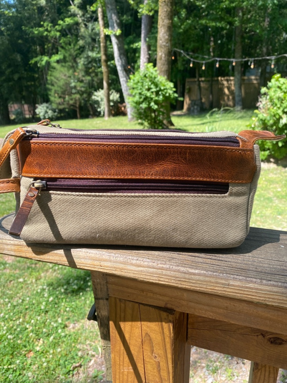 Men's Canvas and Brown Faux/Leather Travel Toiletry Bag NWOT!